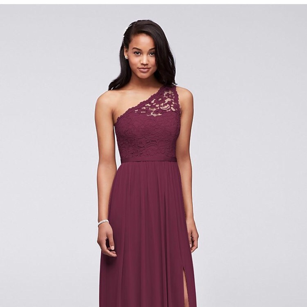 David’s Bridal One Shoulder Lace Bridesmaid Dress
